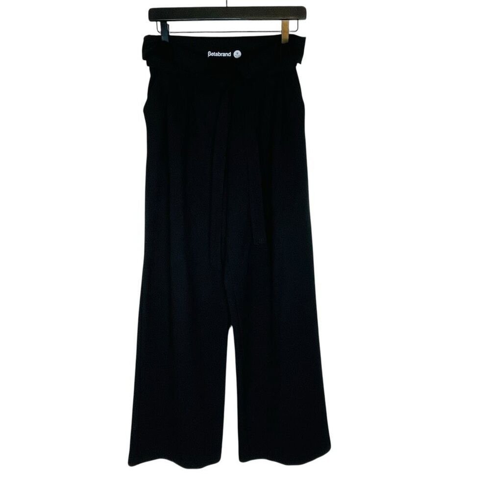 Betabrand High Waist Fold Over Tie Waist Wide Leg Dress Pants Black Size Medium - Picture 2 of 9